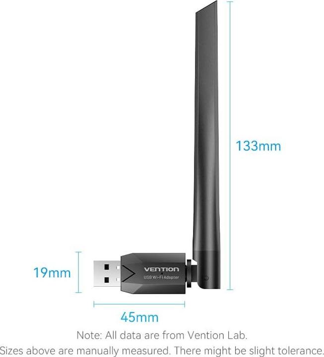 Image du produit Vention KDTB0 Adaptateur réseau Wi-Fi bibande AC650 USB avec antenne à haut gain noir