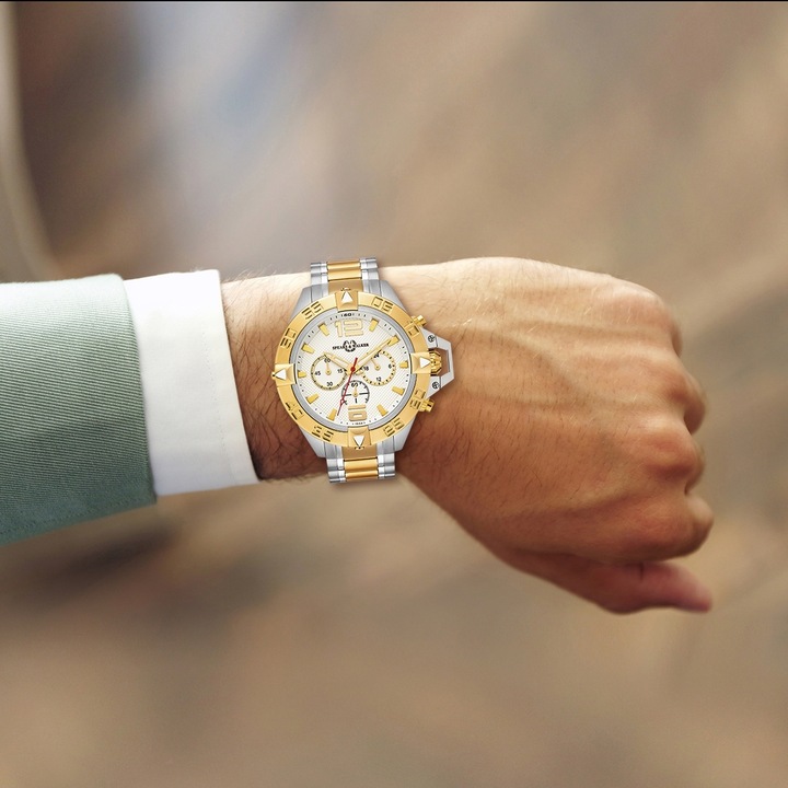 Image du produit Spears & Walker Montre à quartz pour homme Varus II en acier inoxydable argenté/or jaune - 23246 (Chronographe, 50 mm)