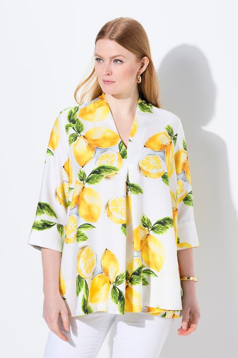 Image du produit Ulla Popken Tunique en Lyocell, motifs citrons, col calice et manches 3/4, coupe évasée (50, 52)