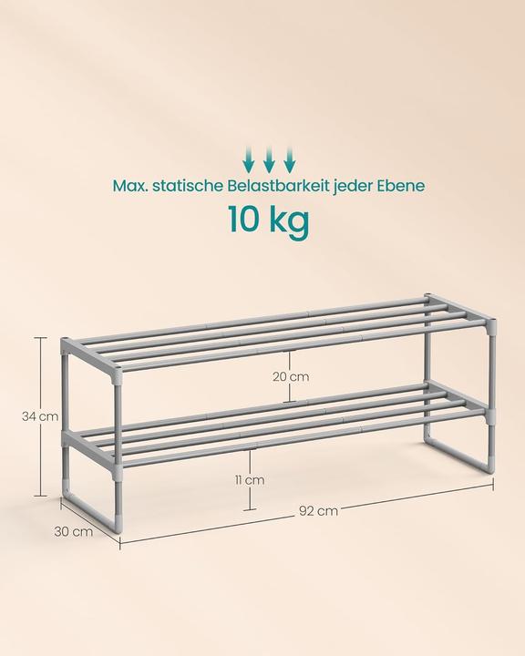 Actual product image Songmics 2 Ebenen Schuhregal, LSA012G01, erweiterbar (92 x 30 x 34 cm)