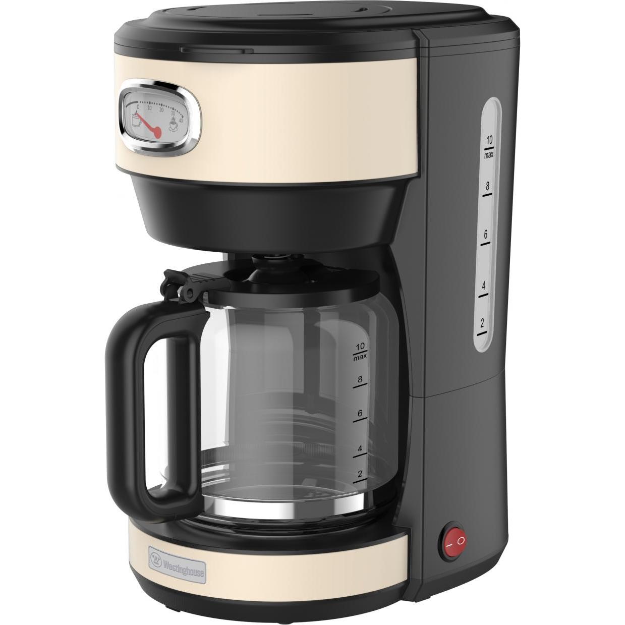 Westinghouse Kaffeemaschine Retro 10 Tassen 1,25l Glaskanne, Filterkaffeemaschine, Schwarz, Weiss