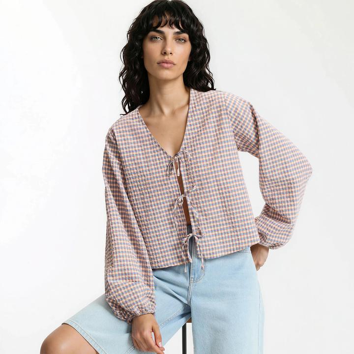 Produktbild La Redoute Collections Karierte V-Ausschnitt-Bluse mit Bindebändern (M)