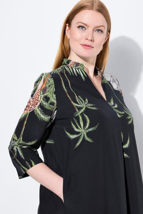 Immagine prodotto Ulla Popken Abito midi in lyocell con design animalier, colletto da camicia e maniche a 3/4 (58)