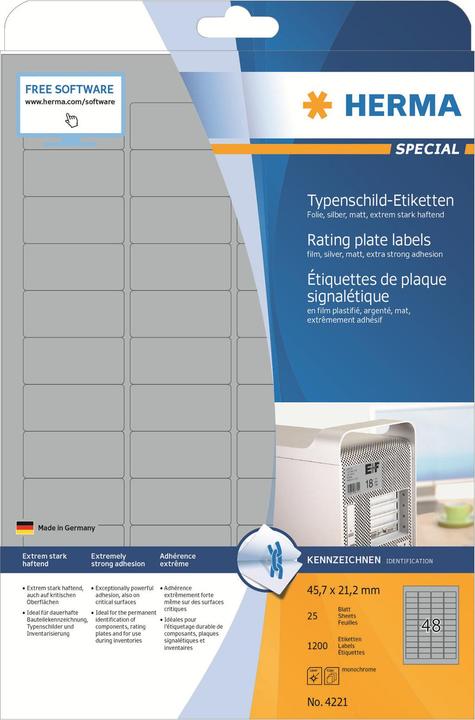 Produktbild HERMA Typenschild Etiketten A4