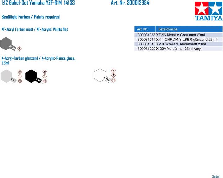 Actual product image Tamiya 1/12 Yamaha YZF-R1M Front Fork Set