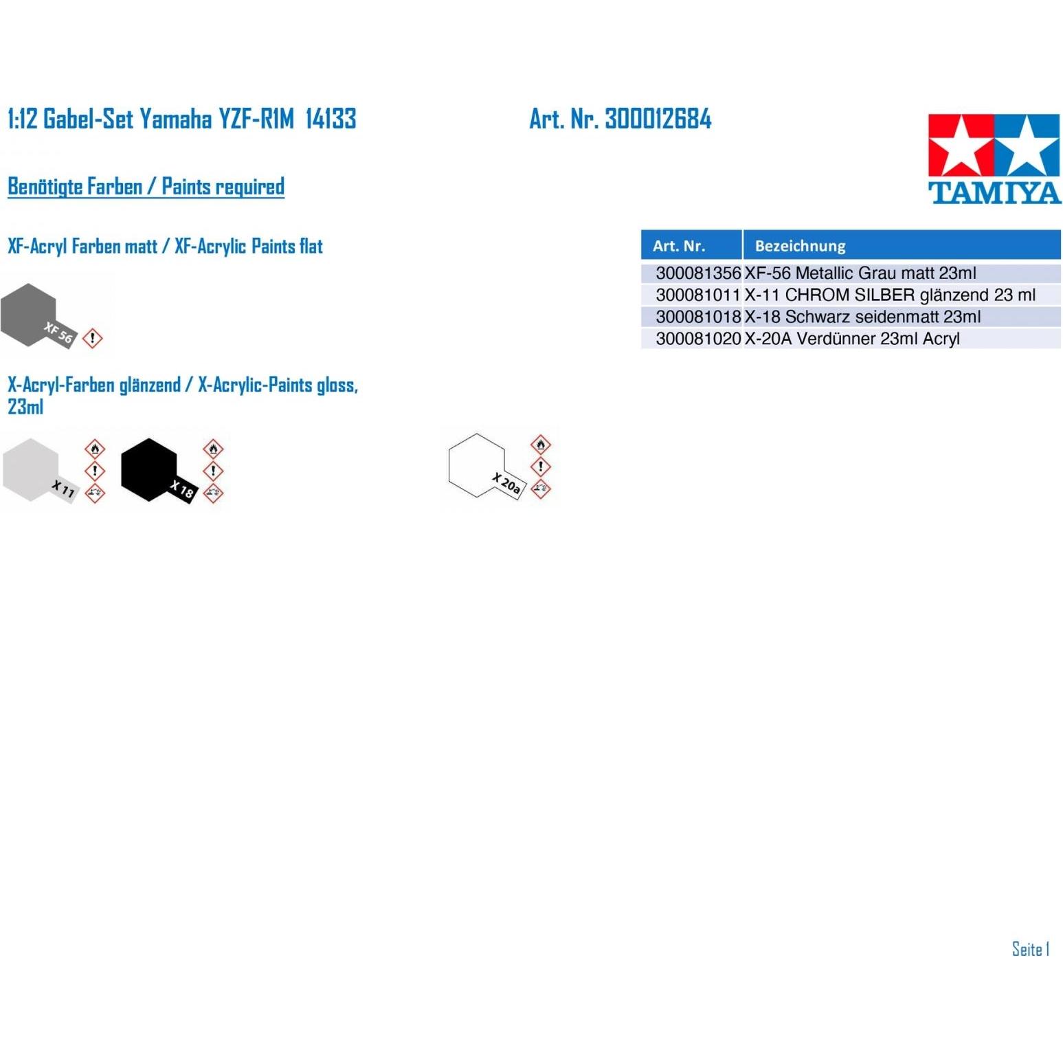 Thumbnail - Tamiya 1/12 Yamaha YZF-R1M Front Fork Set