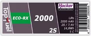 Produktbild Hacker LiPo Pack TF ECO-RX 2000mAh 2S Straight (7.40 V, 2000 mAh)