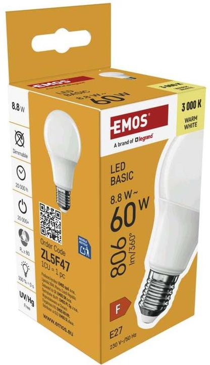 Immagine prodotto Emos LED BASIC A60 8,8W(60W) 806lm E27 WW (E27, 806 lm, 1x)
