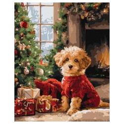 Ideyka Malen nach Zahlen - Pudel am Weihnachtsbaum 40x50cm