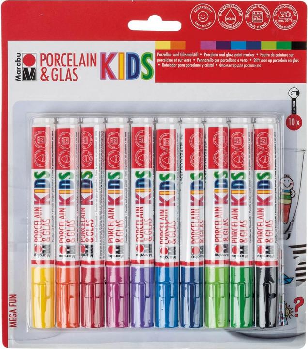 Produktbild Marabu Porzellan- und Glasmalstift Kids (Orange, Gelb, Violett, Grün, Blau, Rot, Türkis, 10 x)