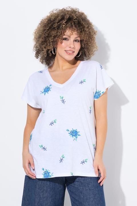 Produktbild Ulla Popken T-Shirt, Stickerei, Oversized, V-Ausschnitt, Halbarm (56)