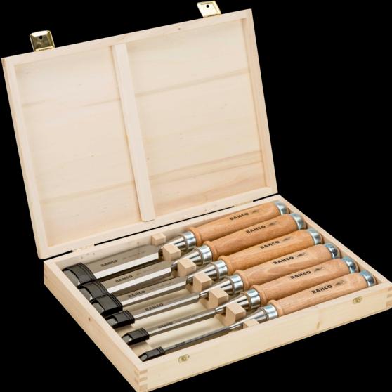 Immagine prodotto Bahco Set di scalpelli con manico in legno - 6 pezzi/scatola in legno (32 mm)