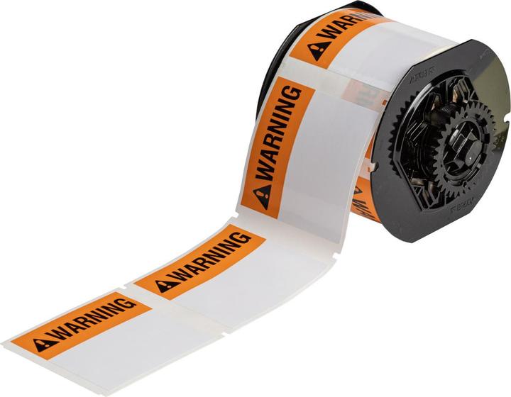 Actual product image Brady B33-184-483-ANSIWA, pre-printed warning labels, polyester, yellow on white, glossy, 76.20 x (7.62 cm)