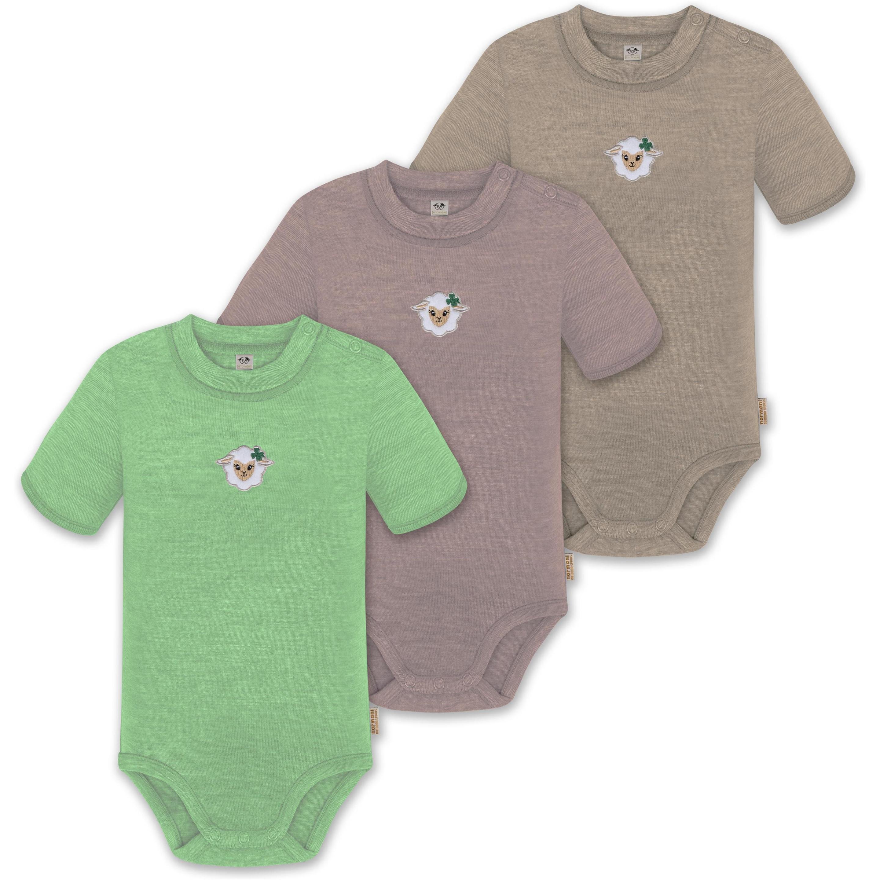Normani, Body, 3er Set Baby Merino Kurzarmbody „Tihoi" - 9319, Beige, (92)