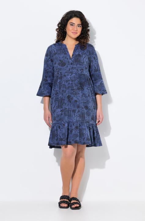 Actual product image Ulla Popken Printed Flounce Panel 3/4 Sleeve Dress (42, 44)