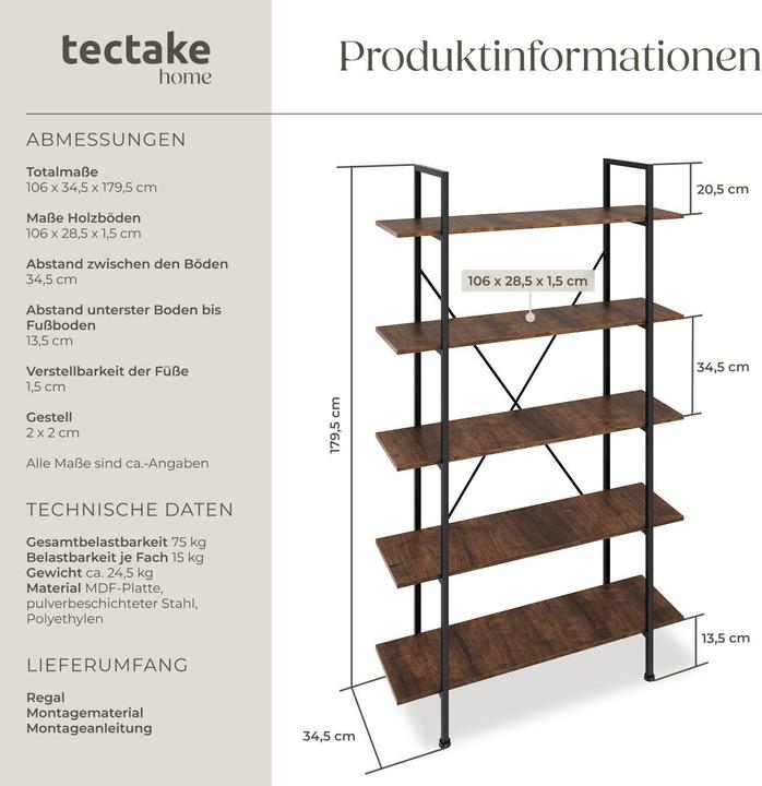 Produktbild tectake Glasgow (106 x 34.50 x 179.50 cm)
