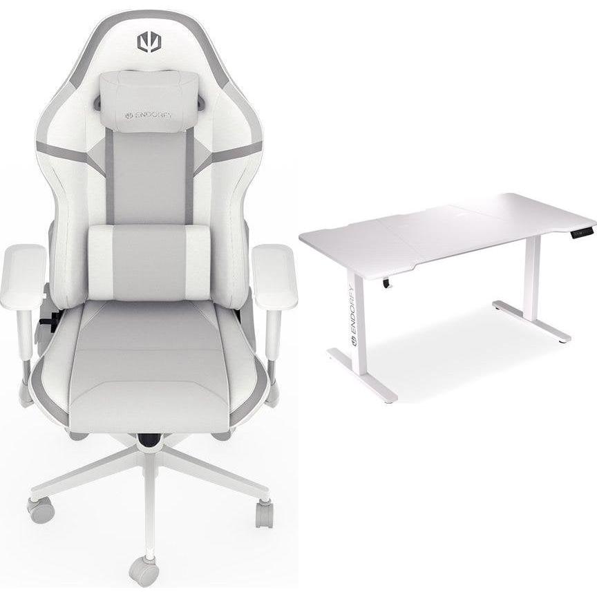 Endorfy Fotel Fotel Scrim OWH (EY8A007) biały + Biurko Atlas L Electric Białe 150cm x 78cm, Sedia gaming, Bianco