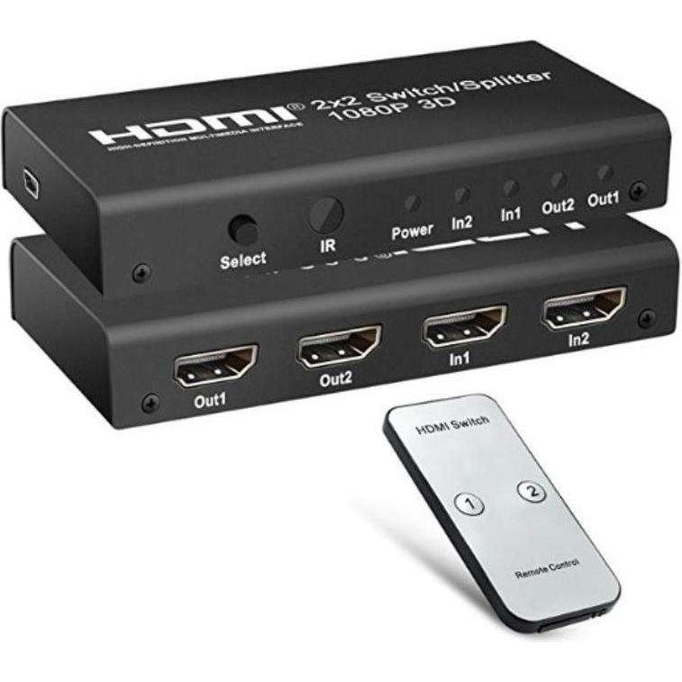 PremiumCord Commutatore HDMI 2:2, 3D, 1080p, dálkové ovl., Switch box