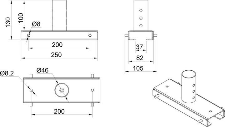 Image du produit Multibrackets Support plafond série OM, noir,1500-3000mm (Tube de prolongation)
