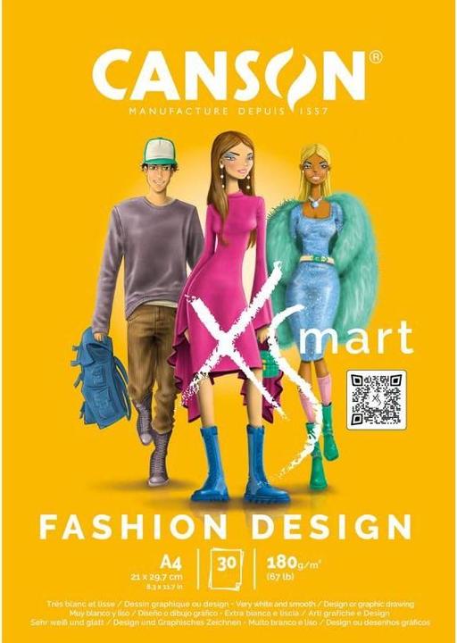 Produktbild Canson Studienblock XS'MART FASHION DESIGN, DIN A4 sehr weisses und glattes Papier, 30 Blatt, 180 g/qm (A4, Blanko)