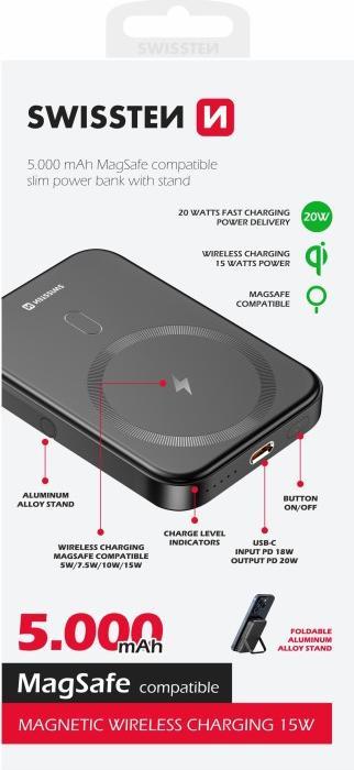 Produktbild Swissten Power Bank PD 20W (Magsafe Compatible) 5000Mah (5000 mAh, 20 W, 18.50 Wh)