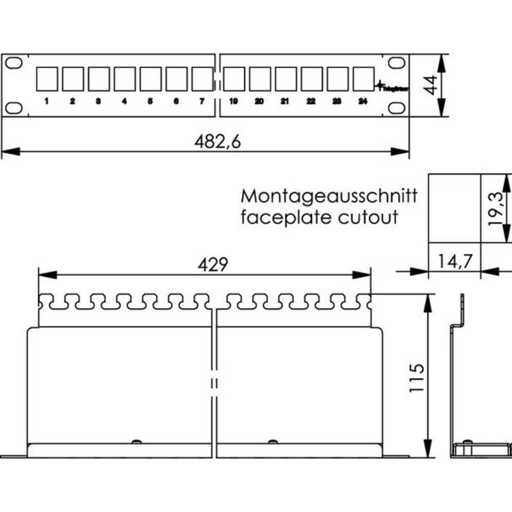 Thumbnail - Telegärtner TEGA J02023A0040 19 Modulträger 1 HE grau RAL7035 m.24x AMJ-S Modul Cat. - Patch, Server Zubehör, Grau