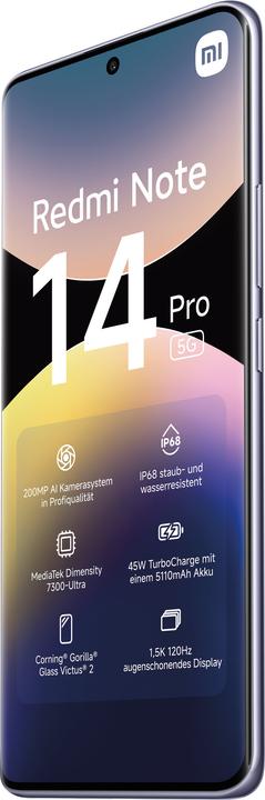 Actual product image Xiaomi Redmi Note 14 Pro 5G (256 GB, Lavender Purple, 6.67", Dual SIM, 5G)