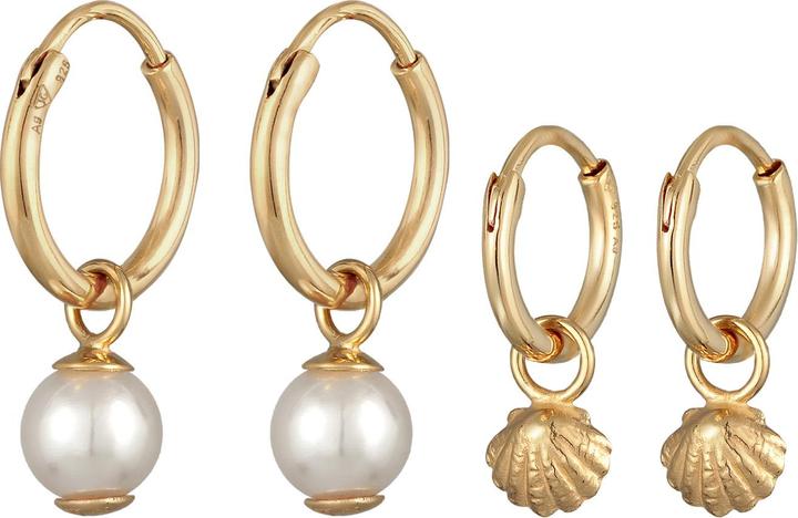 Immagine prodotto Elli Orecchini Creole Set Shell Core Pearl Shell Argento 925 (Argento 925 placcato oro, Nessuna pietra, Perle di conchiglia)