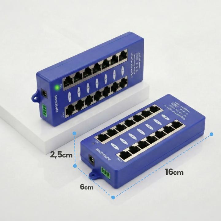 Produktbild Extralink POE INJECTOR 8 PORT GIGABIT MODE B - - 8-Port Fast Ethernet, Gigabit Ethernet (802.3af (PoE), 48 W)