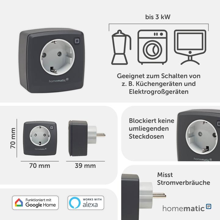 Produktbild EQ-3 Homematic IP Smart Home Schalt-Mess-Steckdose - anthrazit, Steckdose misst Strom, digitaler Zwi