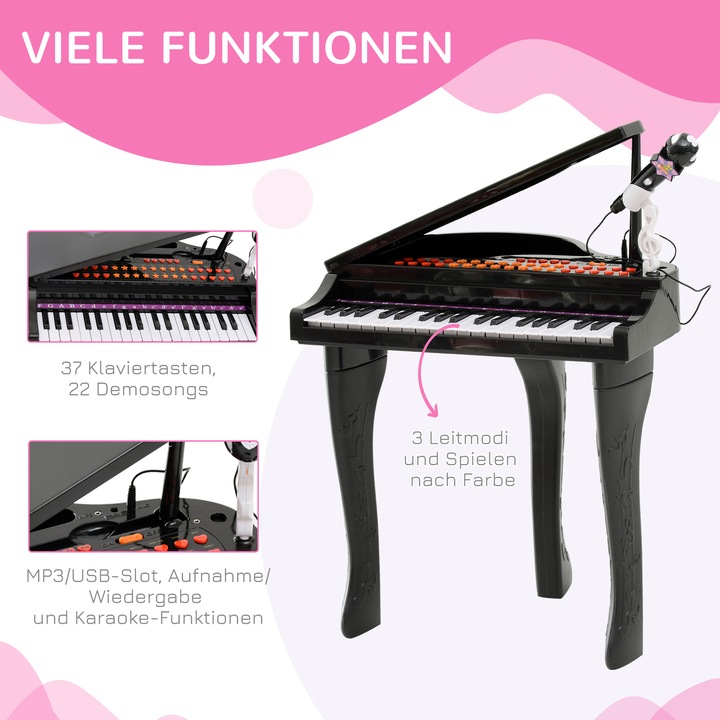 Produktbild Homcom Kinderklavier inklusive Hocker (Englisch, Deutsch)