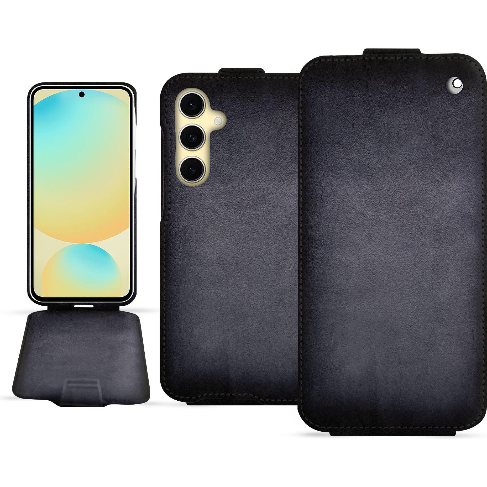 Noreve Lederschutzhülle vertikal (Samsung Galaxy S24 FE), Smartphone Hülle, Grau