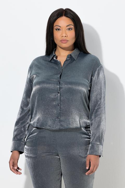 Produktbild Ulla Popken Hemdbluse, Metallic-Schimmer, Boxy, Hemdkragen, Langarm (50, 52)
