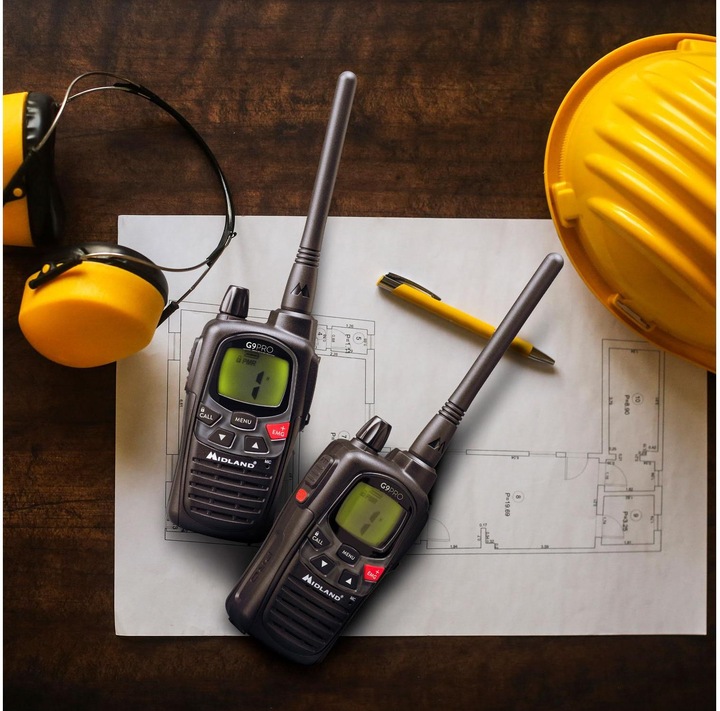 Produktbild Midland G9 Pro 2er Kofferset, PMR446 2 Standlader, 2 MA24-L Headsets, 8 AA Akkus (1800 mAh) (12 km)