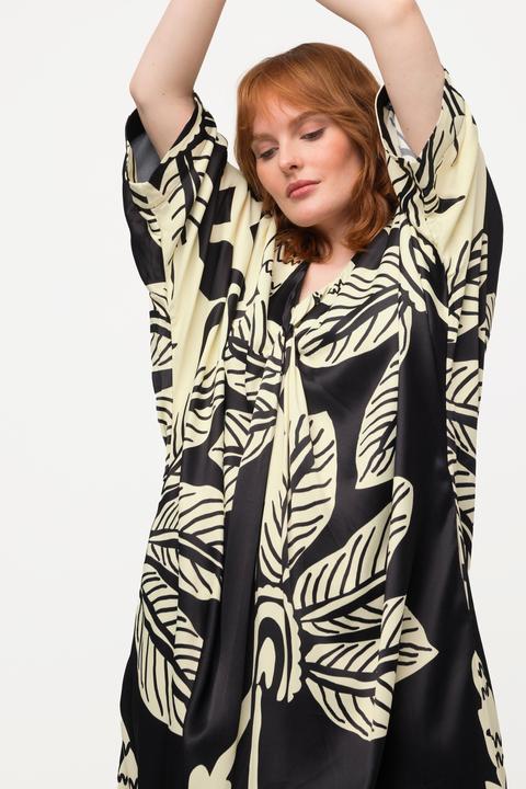 Produktbild Ulla Popken Midikleid, Palmen, Drapierung, V-Ausschnitt, Halbarm (50, 52)