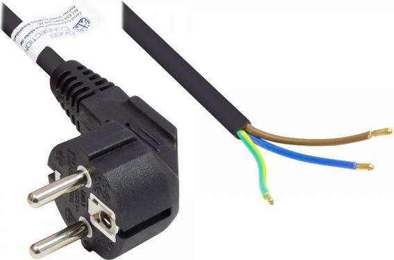 Actual product image Good Connections Mains cable earthing contact plug type E+F (CEE 7/7, angled) to stripped ends, black, 0.75 mm². (2 m)