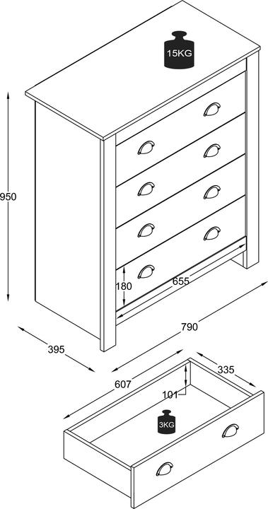 Nährwerte und Zutaten VCM Kommode Sideboard Schublade Balusa XL (79 x 40 x 95 cm)