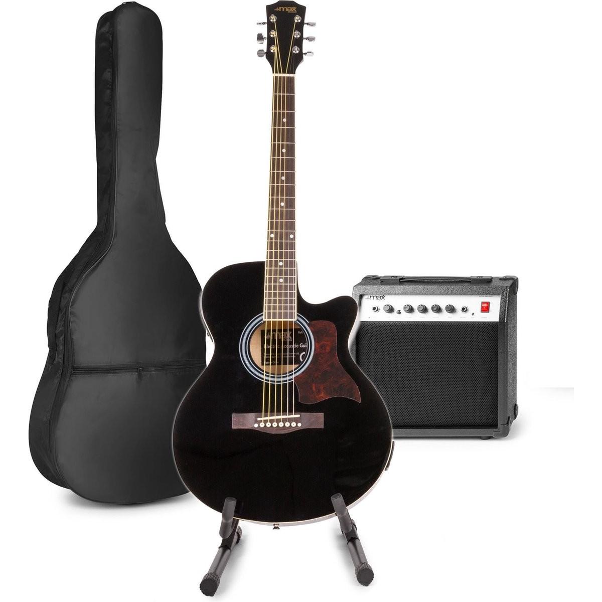 Max Elektrische Akustikgitarre - Showkit -Gitarren -Set mit 40W -Gitarrenverstärker, Gitarrenstandar (Chitarra acustica, Legno d'acero, Legno di tigli