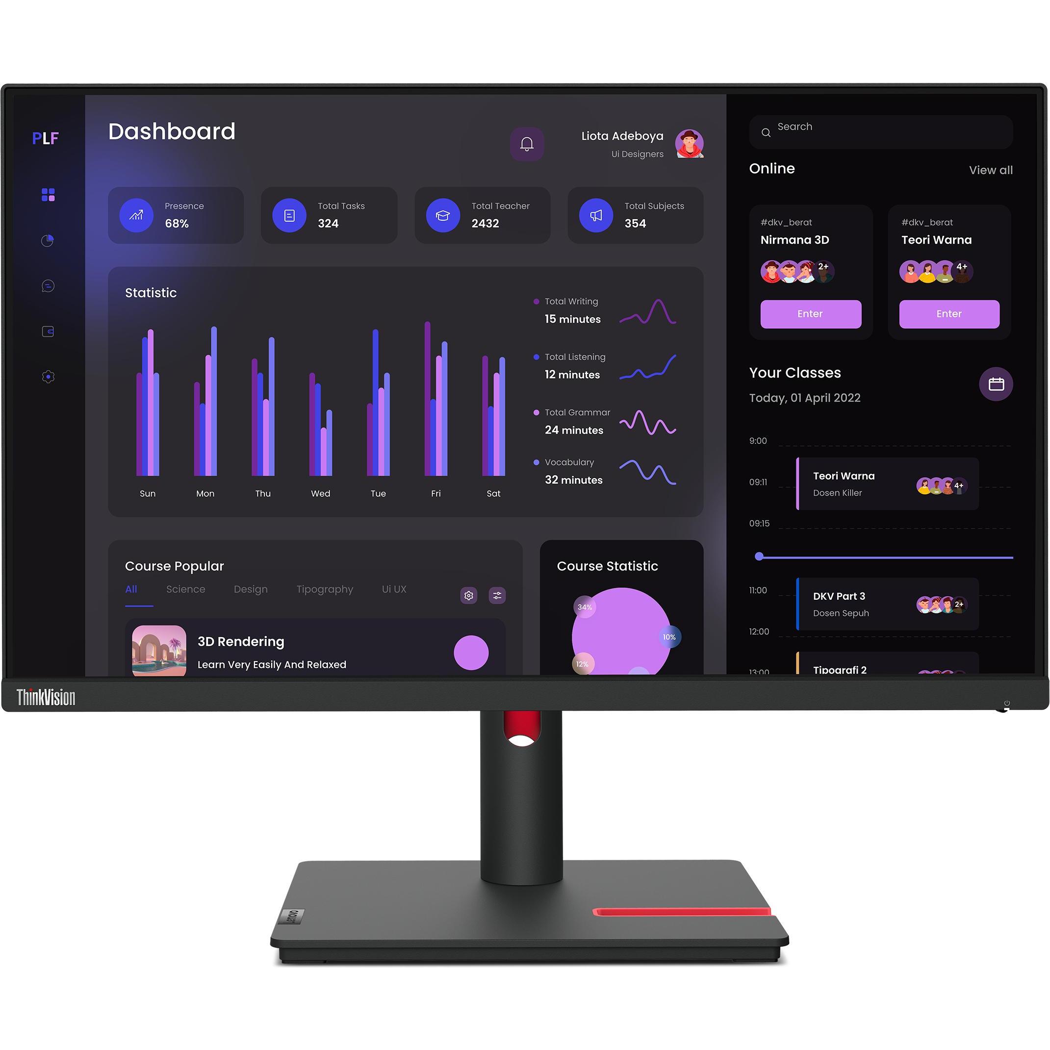 Lenovo ThinkVision T24i-30 (1920 x 1080 Pixel, 23.80"), Monitor, Schwarz