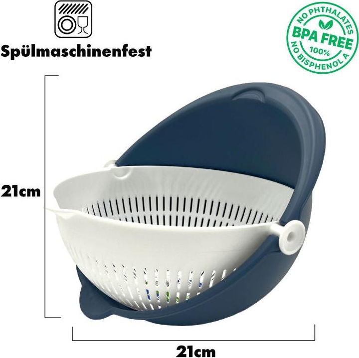 Produktbild Hermex Küchensieb Set Abtropfsieb Schüssel mit Sieb Nudelsieb Siebschale (25 cm)