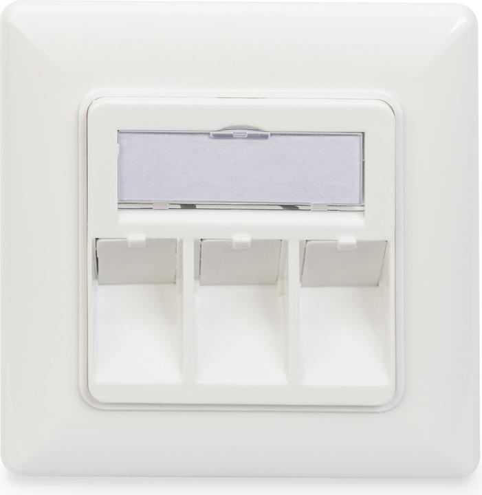 Produktbild Digitus Frontplatte für Keystone Jacks 3x RJ45 Staubschutz 80/80 + Zentralplatte reinweiss seperater Mass..