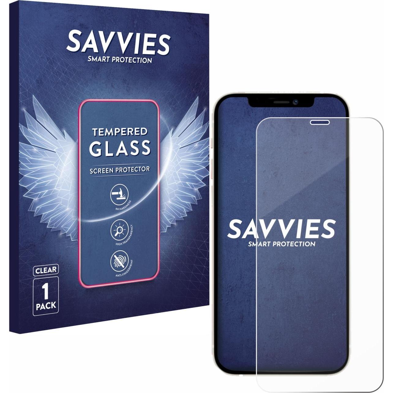 Savvies Panzerglas Hartglas Displayschutz (1 Stück, Apple iPhone 12), Smartphone Schutzfolie, Transparent