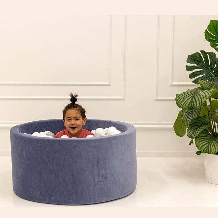 Image du produit Activity Board Waldorf Baby Piscine à balles ronde 90x40cm avec 300 balles, Piscine à balles cadeau - Velours bleu