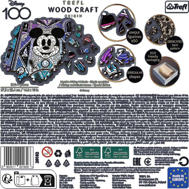 Produktbild Trefl Holz Puzzle 500+1 - 100 Jahre Disney Mickey & Minnie (500 Teile)