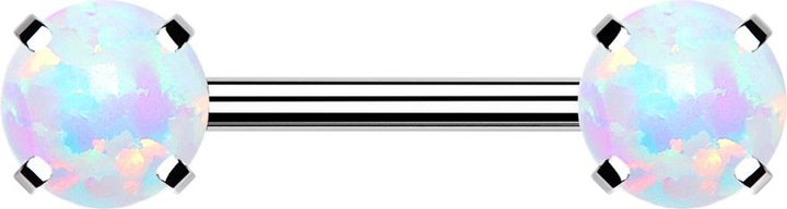 Star Piercing Threadless Barbell silber front mit Opal weiss gefasst (Chirurgenstahl 316L)