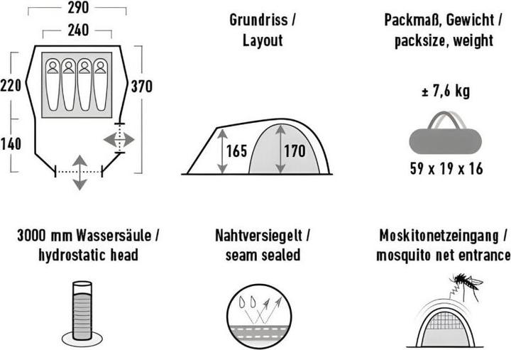 Actual product image High Peak Tessin 4.1 tent (Dome tent, 7.60 kg, 4 persons)