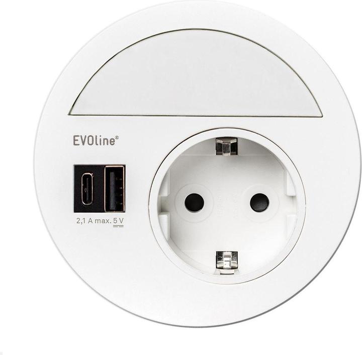 Image du produit Evoline Prise encastrée Circle80 avec double chargeur USB A/C, cache, blanc