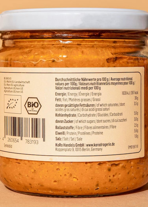 Valori nutrizionali e ingredienti KoRo Crema spalmabile biologica con pomodoro e basilico (2280 g)