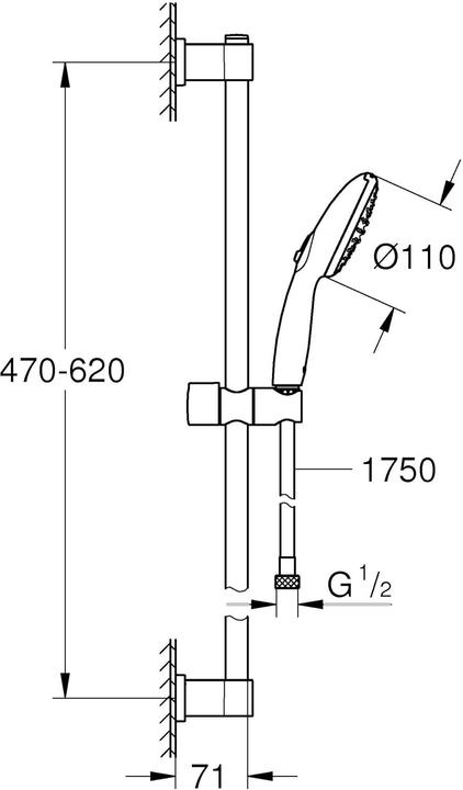 Produktbild Grohe Vitalio QuickFix Start 110 Brausestangenset, kleben oder bohren, wassersparend, 2 Strahlarten, matts