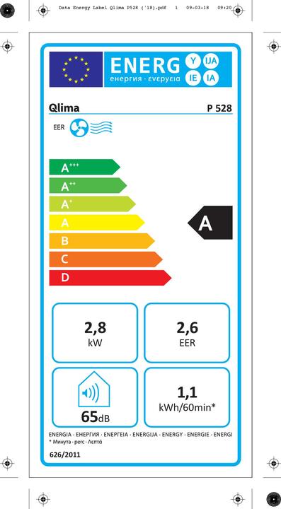 Energie-Label Qlima Tragbare Klimaanlage (9554.00 BTU/h)